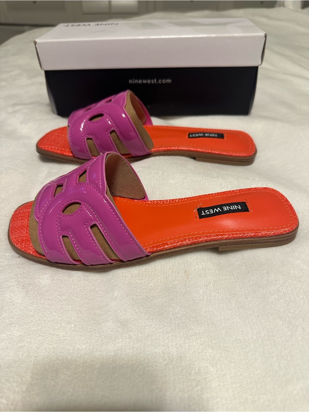 Nine West Pink and Orange Slide Sandals